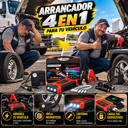 ARRANCADOR DE AUTOS CON INFLADOR DE LLANTAS MULTIFUNCIONAL